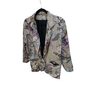 Vintage Kensington Square Blazer Petite One Button Size SP Floral Sand Rare
